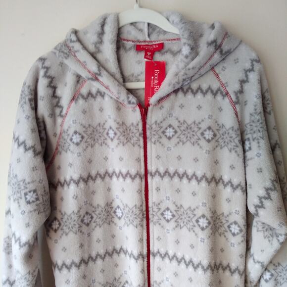 NEW Macys Family Pajamas PJ Men M Winter Fairisle Onesie Hood Pockets Soft Plush - Picture 4 of 13